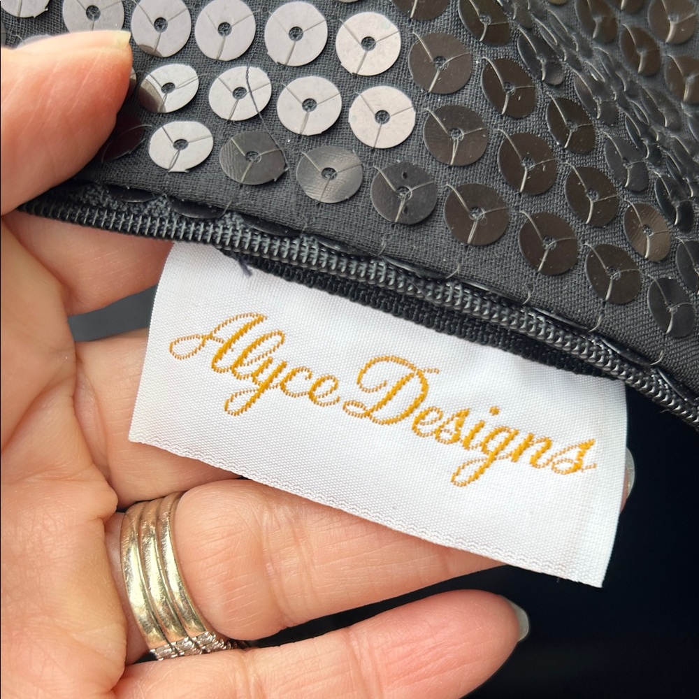 Vintage 1991 Alyce Designs Black and Gold Sequin Prom Dress with Ruffles - Picture 14 of 16